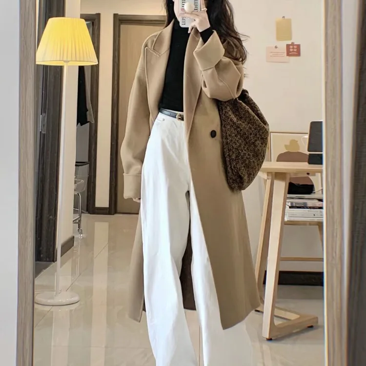 Jeans a gamba dritta foderati in Fce bianco Pantaloni casual a vita alta da donna Autunno 2025 Nuovi pantaloni a gamba larga drappeggiati di piccole dimensioni Sle