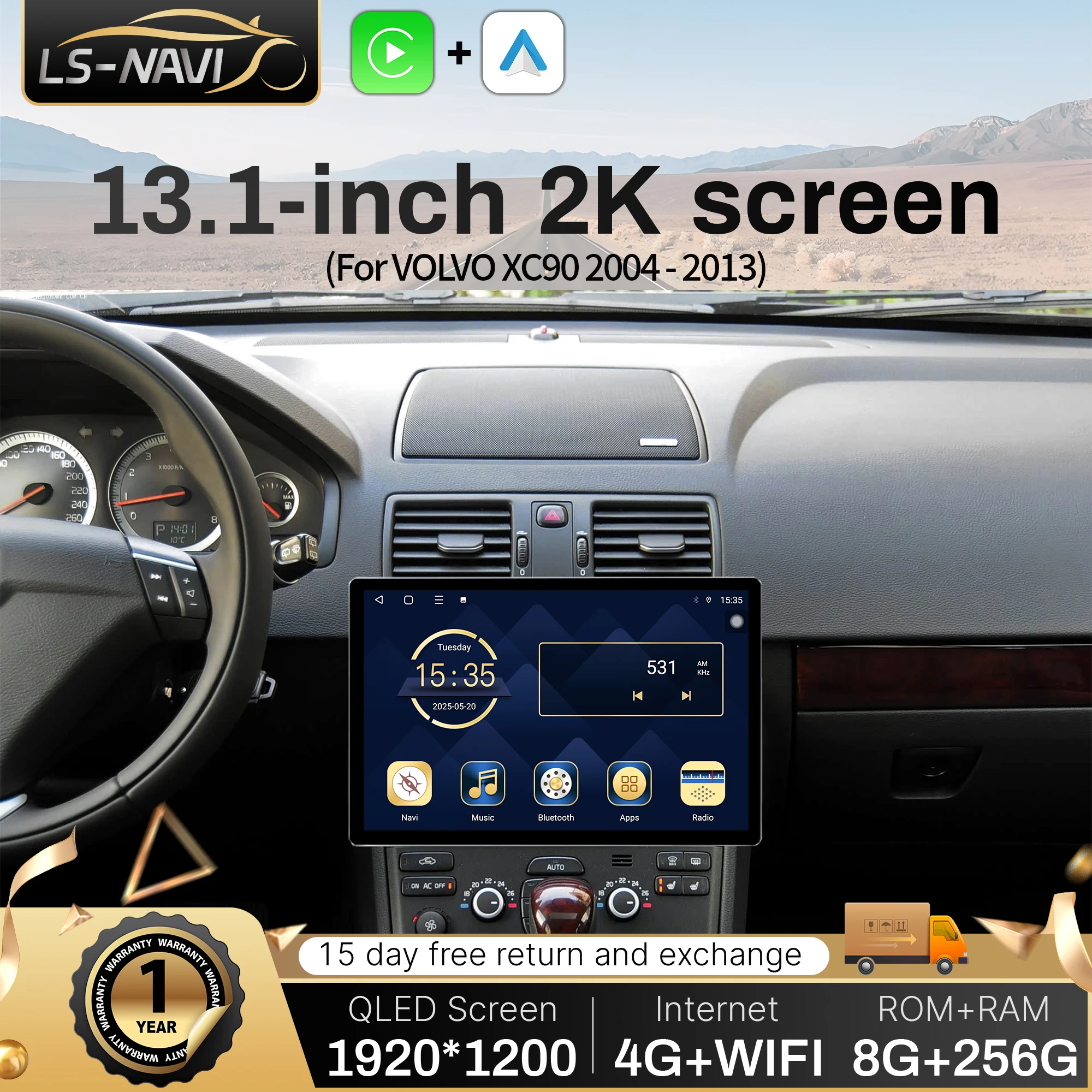13,1-calowe radio samochodowe z systemem Android do VOLVO XC90 2004-2013 Bezprzewodowe Bluetooth Carplay GPS Multimedia Touch QLED Screen Stereo