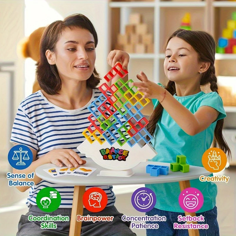 Kids Tetris Balance Tower Wobbly Stacking Game Colorful Blocks Brain Training Focus Logic Educational Toy