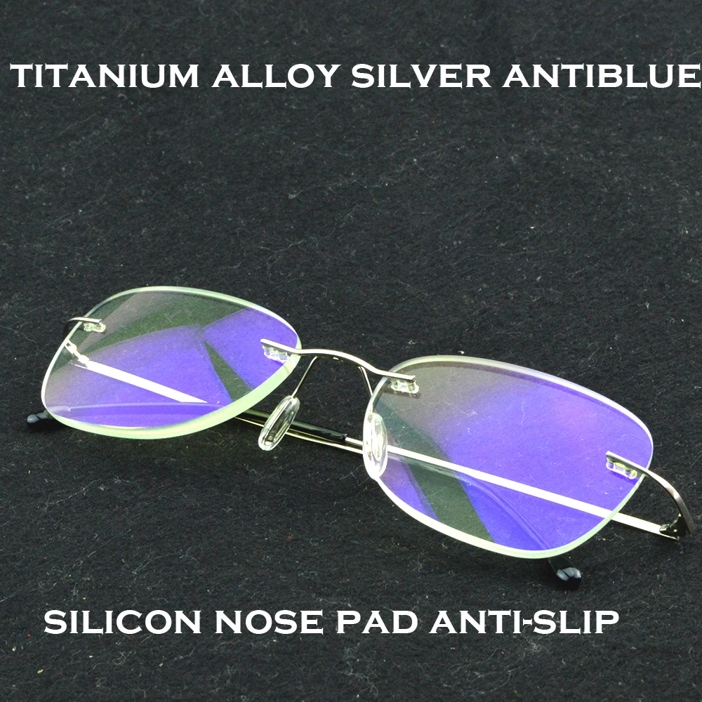 

Очки для чтения без оправы из титанового сплава с покрытием от синего света, серебряной оправой и силиконовыми носоупорами, от +0,75 до +4