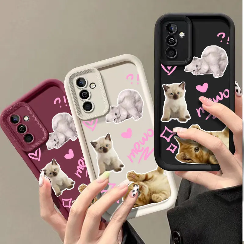 Cute Cat Fashine Phone Case for Samsung Galaxy M22 M54 S20 S21 S22 S23 FE S24 PLUS ULTRA 5G Shockproof Soft Cover Coque Shell