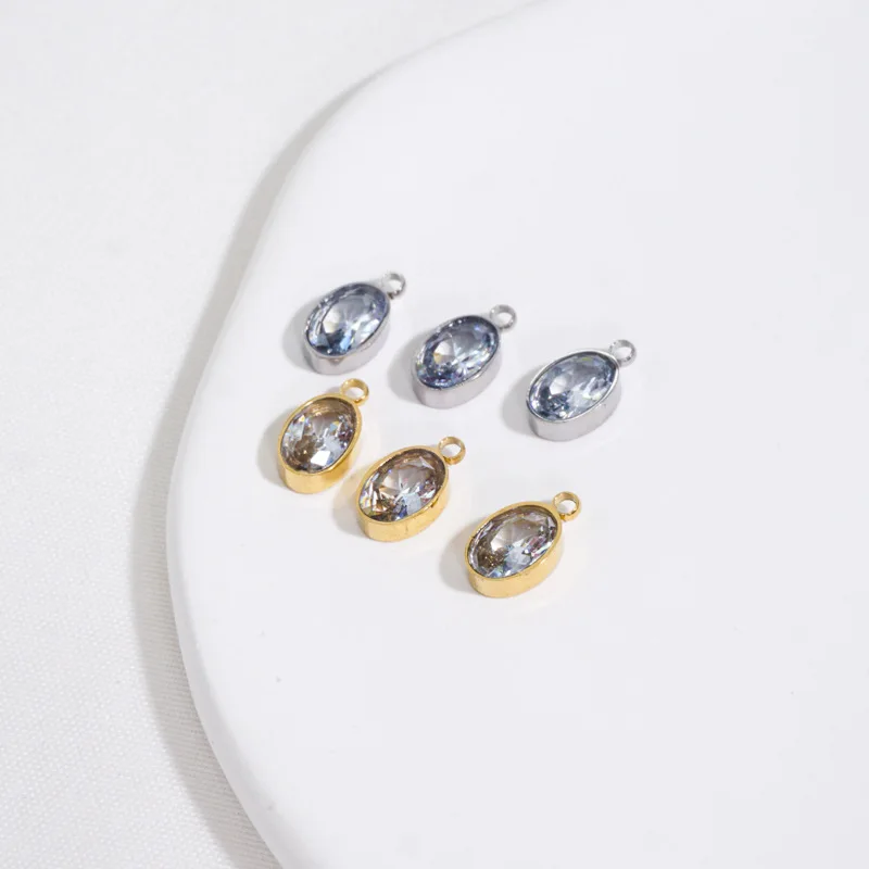 Miasol 5Pcs 5*9MM Golden Plating Stainless Steel With Faceted Oval Crystal Pendant Charms Dangle For Diy Jewelry Making