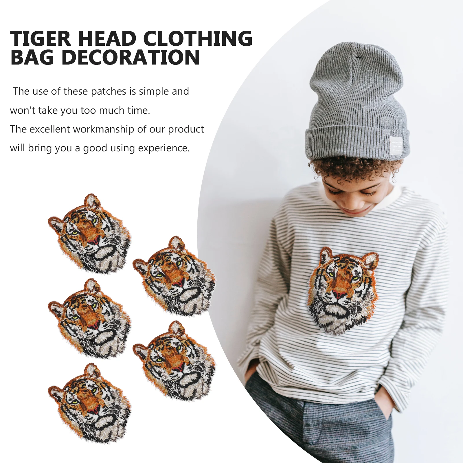 

5pcs Tiger Head Embroidery Patches Red DIY Sewing Iron On Clothing Repair Materials Jeans Bags Shoes Socks Elastic Band