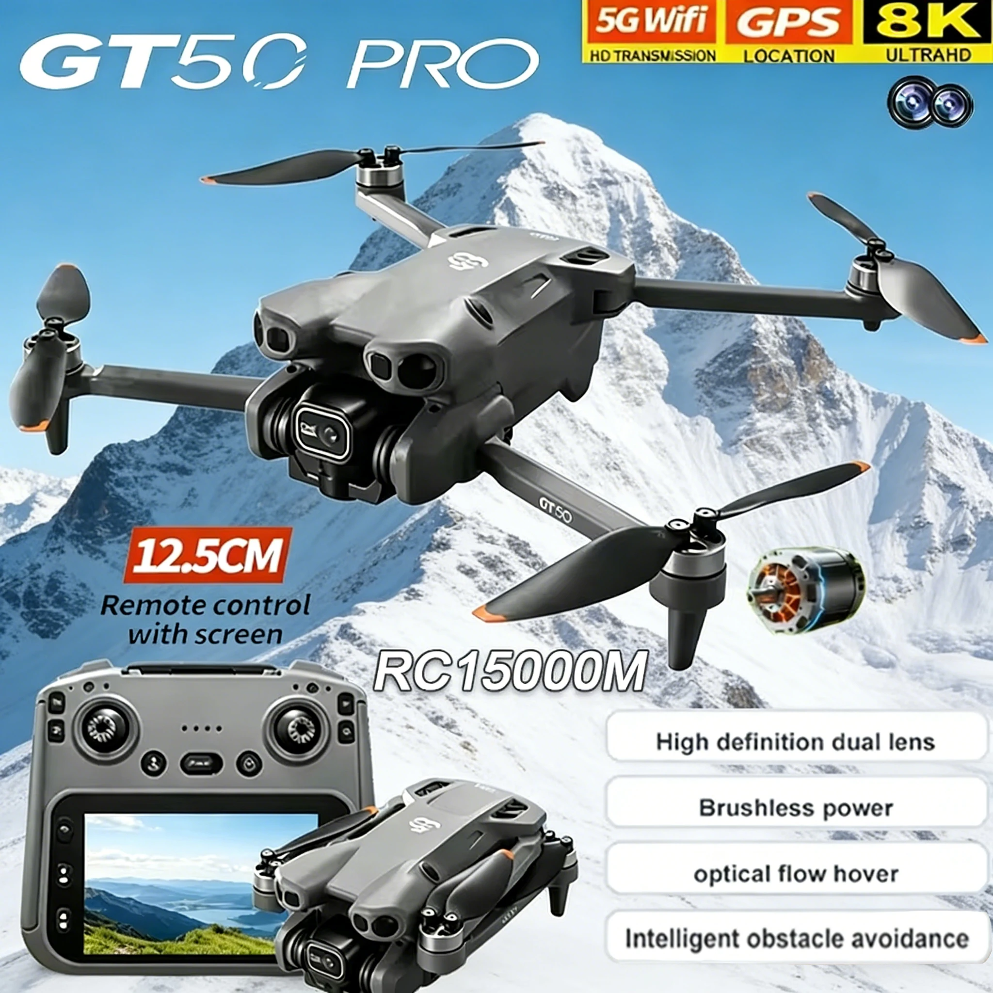 

НОВЫЙ Оригинальный дрон GT50 с двойной камерой 8K HD, пультом управления 4,3 дюйма, GPS, 20 минут полета, для аэрофотосъемки, квадрокоптер, БПЛА, игрушки и подарки для мальчиков