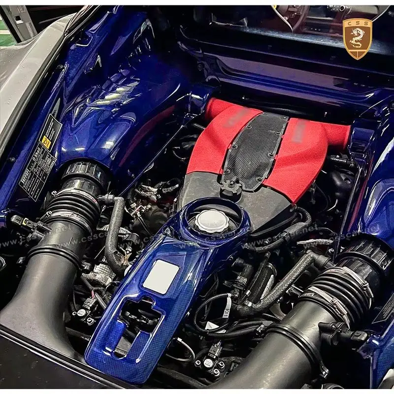 For Ferrari F8 2019 Tributo OEM Replacement Car Engine Interior Kits Blue Dry Carbon Inner Engine Bay Panel for F8 Spider 2020