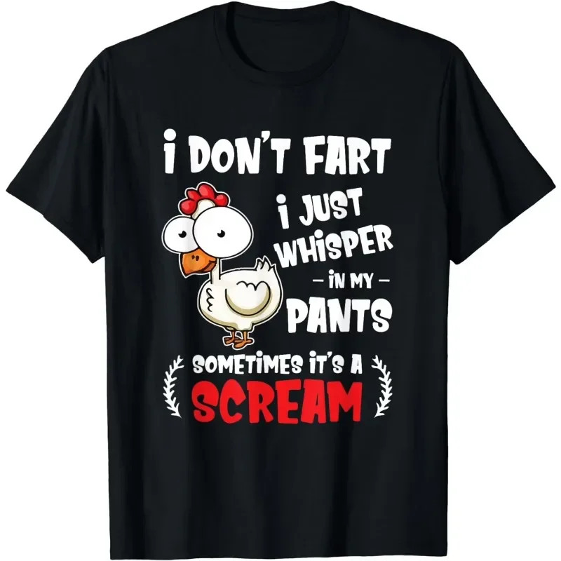 

Funny Chicken I Don't Fart Whisper In My Pants Graphic Cotton T-Shirt Casual Short Sleeve Tee
