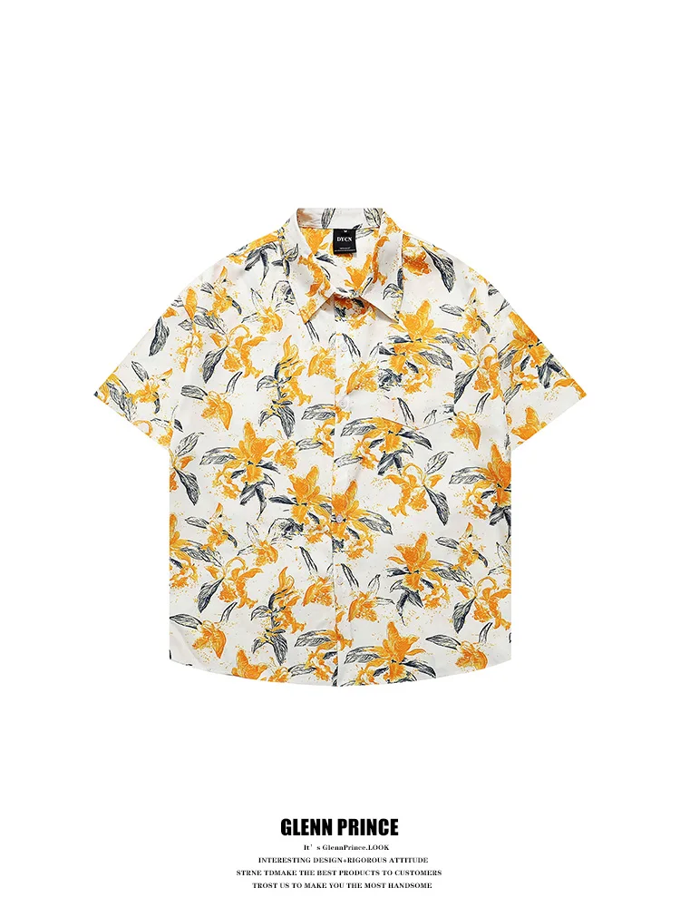 

Loose Fit Floral Print Shirt Men's Summer Hawaiian Beach Style Lightweight Casual Shirt Polyester Fiber Short Sleeve Button up