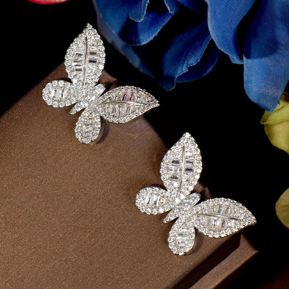 

HIBRIDE Micro Pave Cubic Zirconia Stone Lovely Butterfly Shape Stud Earrings For Women Trendy Jewelry Accessories Bijoux E-618