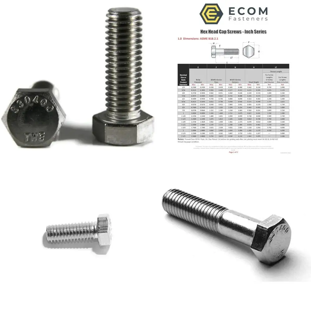 

Stainless Steel Hex Cap Screws 18-8 Grade, 5/8 x 1-1/2, Coarse Thread, Fully Threaded, Quantity 25, Hex Bolts for Strong Fasteni