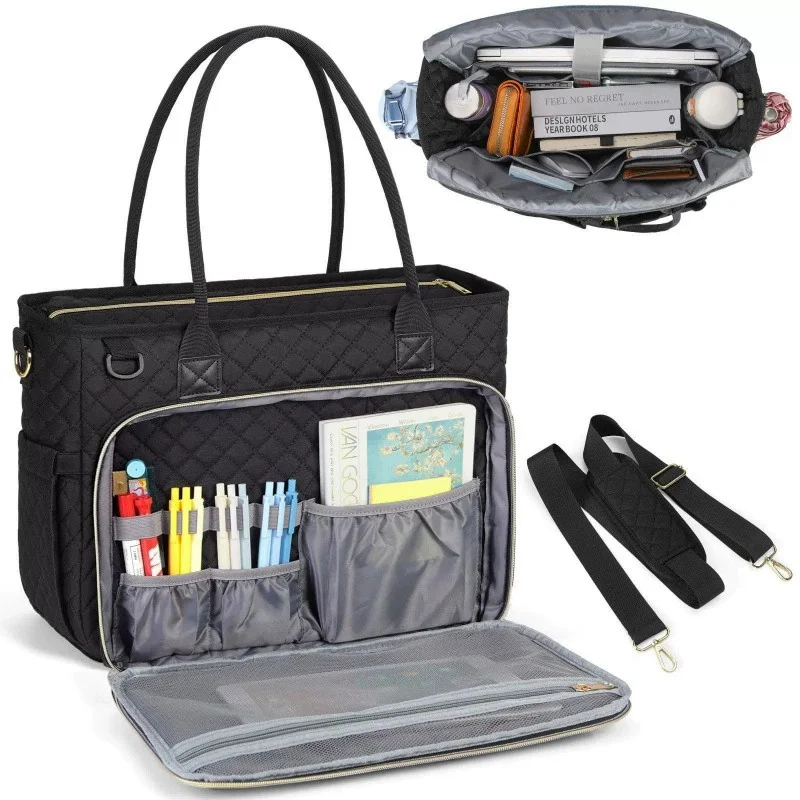 Spacious Business Commuter Laptop Bag with Accordion File Pocket and Gift Scrapbook Holder for Teachers and Makeup Bag
