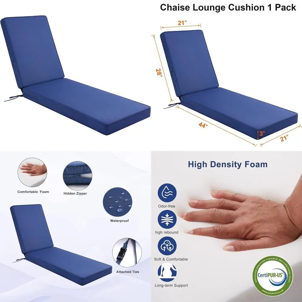 

Navy Blue 72 Outdoor Chaise Lounge Cushion with UV Protection and Water Resistance