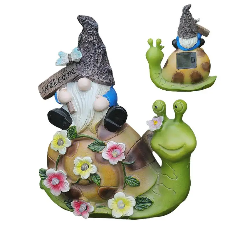 

Garden Snail Gnome Statues Collectible Snail Elf Dwarf Solar Resin Ornament Collectible Figurines Lawn Statues Garden Lawn Arts