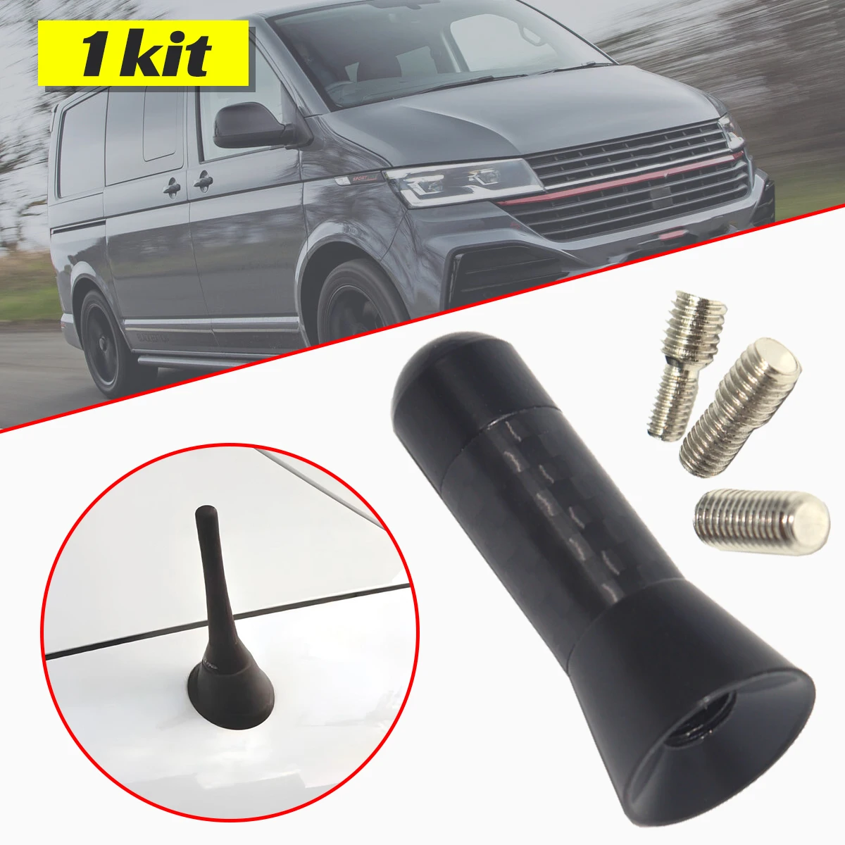 

CARBON FIBRE Universal AM/FM Car Bee Sting Stubby Aerial Mast Antenna Radio Roof Mount Sport Short Rod 3.6cm/1.42in Replacement