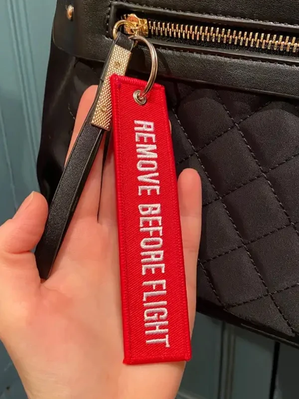 50Pcs Remove Before Flight Embroidered Woven Key Tag for Suitcase Backpack Key Ring