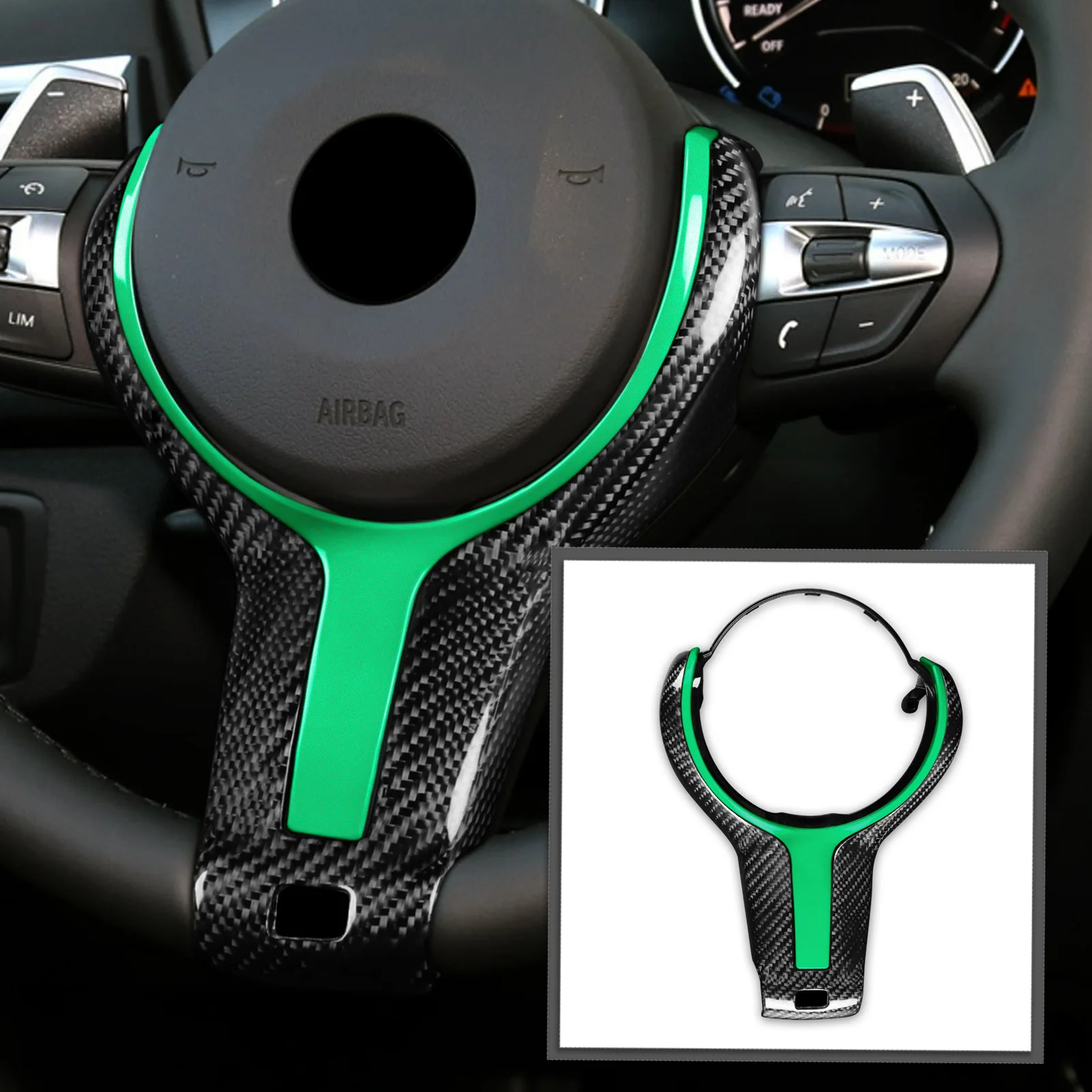 

Для BMW F20 F22 F30 F31 F33 F36 F10 F06 X5 настоящая отделка рулевого колеса из углеродного волокна зеленая