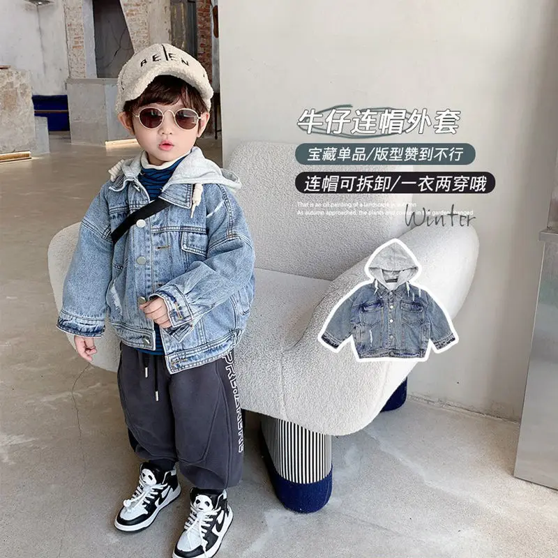 

Baby Boy Girl Denim Hooded Jacket Infant Toddle Jean Coat Kid Jean Clothing Baby Outwear Spring Autumn Chaqueta Clothes 2-12Y