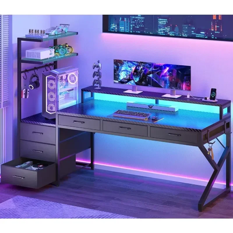 55 Inch Gaming Desk with 6 Drawers for Corner Setup Storage  Reversible PC Desk with Power Outlet Customized
