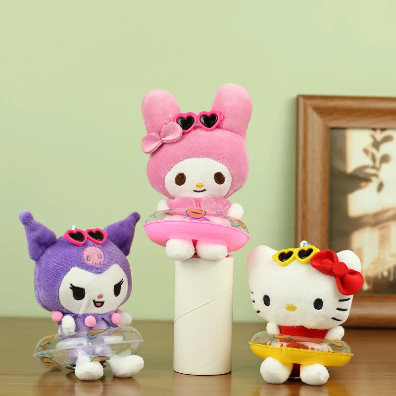 Sanrio Hello Kitty Kuromi Melody Keychain Pendant Cartoon Plush Toys Swimming Ring Stuffed Plushies Toys Dolls Bag Pendant