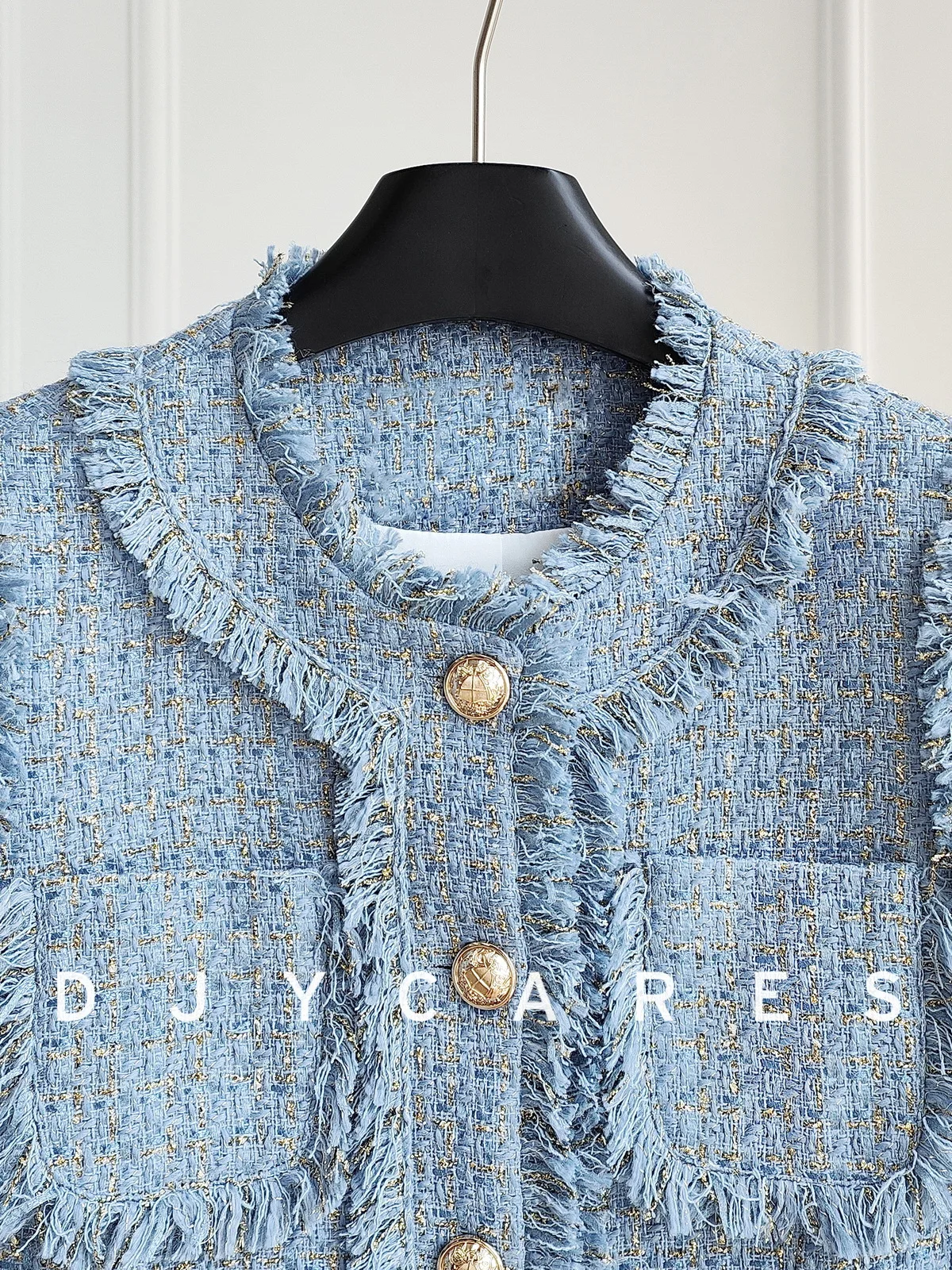New Bold tweed fresh blue tassel jacket slimming top big  size