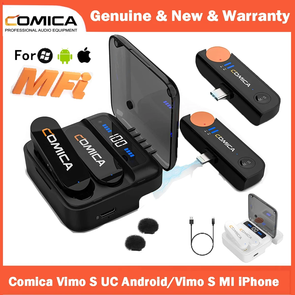 Comica Vimo S Wireless Lavalier Microphone 2.4G Compact Wireless Lapel Microphone With Charging Case for iPhone Android Phone