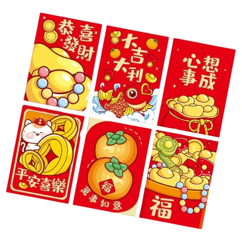 6Pcs New Year Redness Packets Traditional Snake Year Themed Envelopes Multifunctional Chinese Zodiacs Money Paper Bag