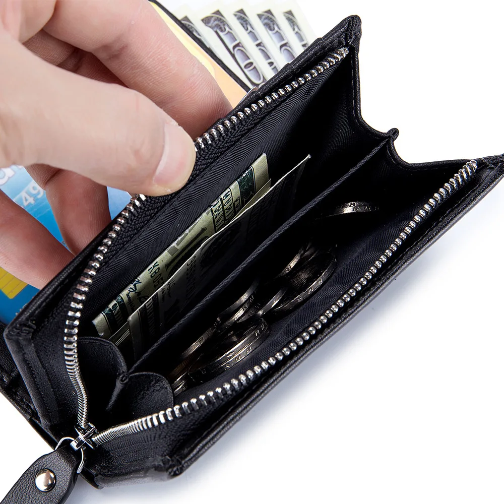 2023 new 4-color 100% cow leather wallet men wallet leather short wallet small zipper rfid classic men's wallet vertical soft