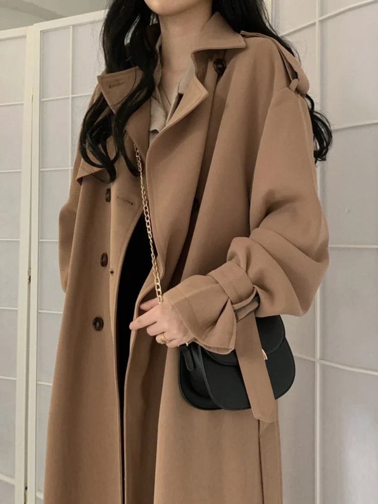 

New Autumn Coats Woman Winter 2023 Solid Color Lapel Double-breasted Oversized Windbreaker Jacket Trench Coat for Women Clothes