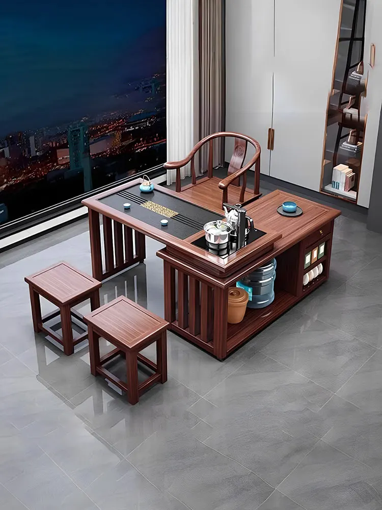 

Balcony rotating tea table mobile small tea table automatic kettle integrated high-end small solid wood coffee