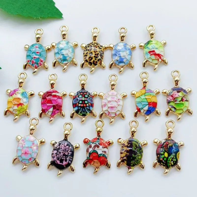 16 stuks gemengd met 16 schattige oliedruppel bedrukte zeeschildpad DIY accessoires hanger accessoires van legering