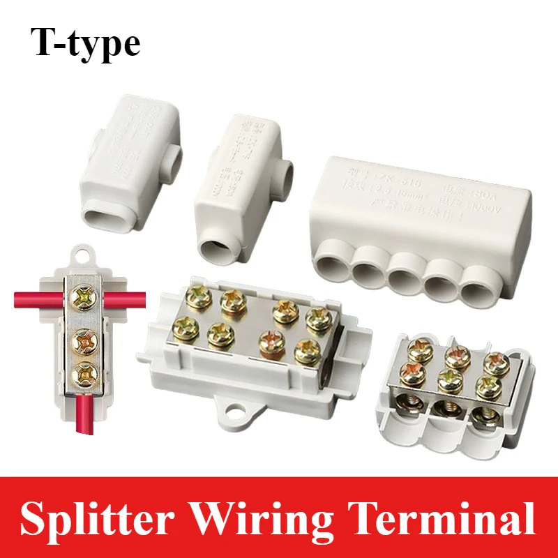 T-type No-break wire Terminal Block 60A-415A Cable Branch Plug Clamp Wire Splitter High-power Quick Connect Connector Splitter