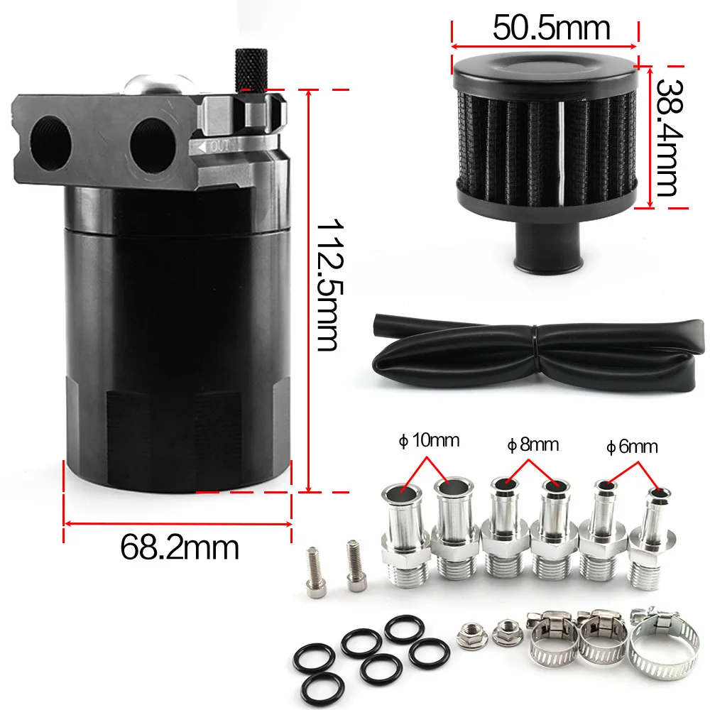 

Baffled Oil Catch Can with Breather Filter Oil Separator Catch Can 300ml Oil Dipstick Hole Breathable Kettle Aluminum Alloy