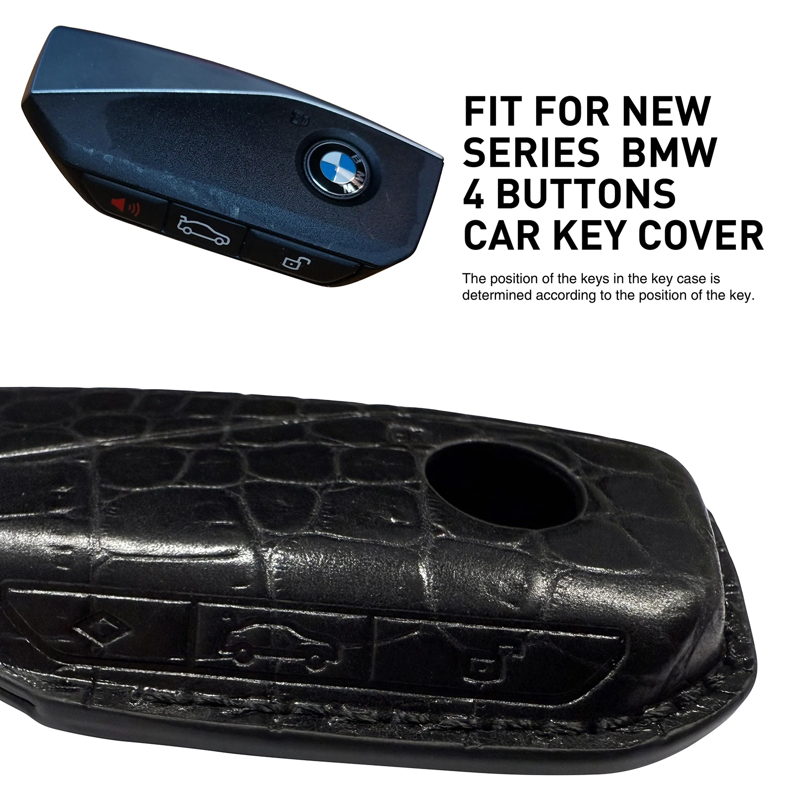 LS AUTO Crocodile Top Cowhide Car Key Cover for New BMW Car Fob Cover Compatible with New BMW Key Fob Cover with Keychain