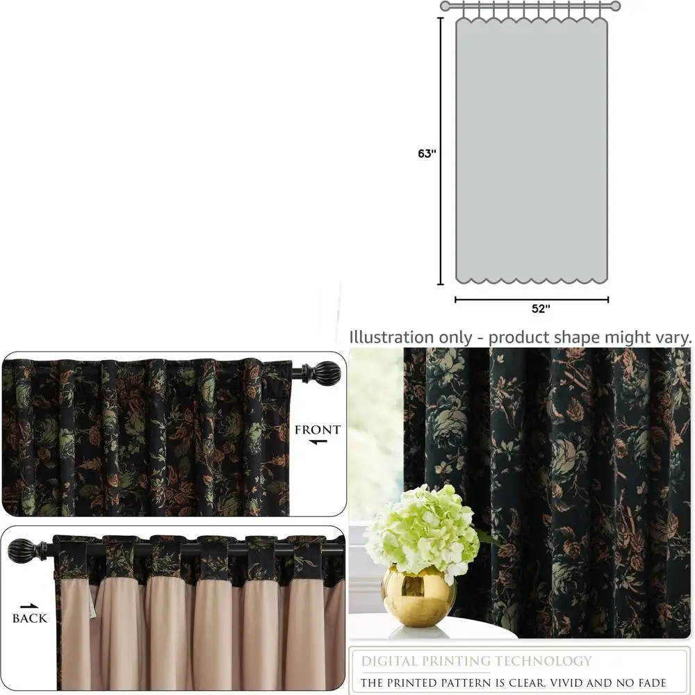 

Элегантные 63, затемняющие шторы для комнаты с цветочным принтом для дома, 52, ширина, комплект из 2 панелей