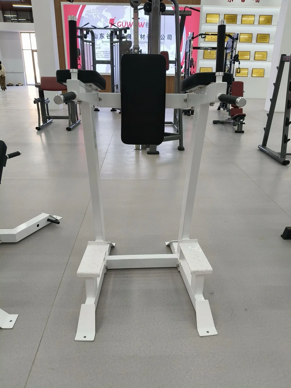 جهاز اللياقة البدنية في صالة الألعاب الرياضية، محطة رفع معدنية قابلة للتعديل للذقن والساق مع ميزات أمان