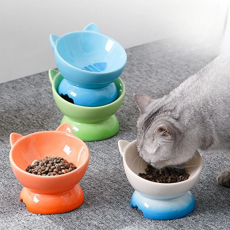 

Cat Bowl Ceramic Oblique Mouth Pet Drinking Water Rice Slow Cat Dog Food High Feet Protection Cervical Neck Prevent Overturning