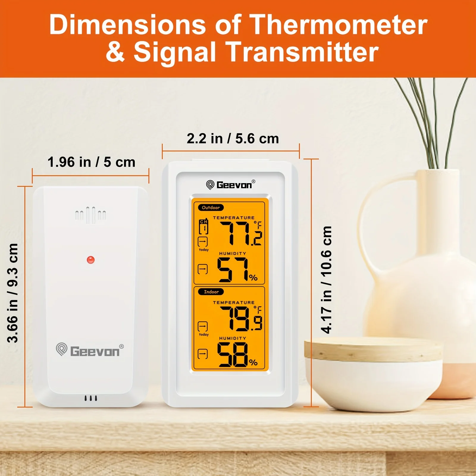 Geevon Indoor Outdoor Thermometer Backlight Digital Wireless Thermometer Temperature with LCD Receive Outdoor Thermometers