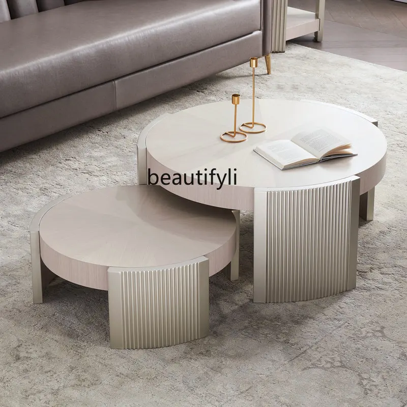 

Coffee Table Living Room Home Light Luxury Small Apartment Size round Coffee Table Combination Advanced Artistic Sense