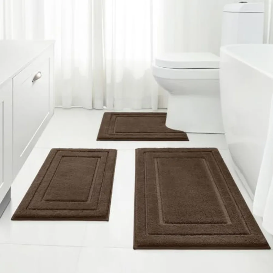 

Bathroom Rugs Sets 3 Pcs Super Soft and Absorbent Non Slip Microfiber Toilet Bath Mat with U-Shaped
