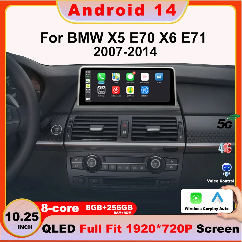 

2024 New ID6 ID7 ID8 UI 10.25 inch Android 14 System Wireless Carplay AUTO car radio For BMW X5 E70 X6 E71 2007-2013 CCC/CIC GPS