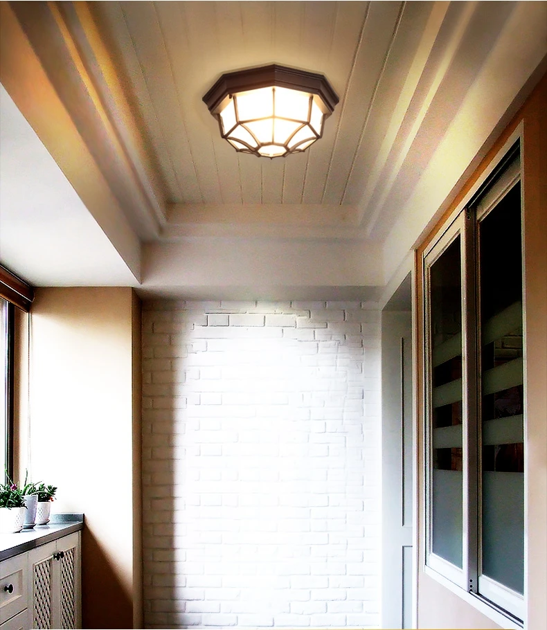 Rustic Frosted Glass Shade Outdoor Ceiling Lights Yard Balcony Garden Flush Ceiling Lamp Europe Style Exterior IP65