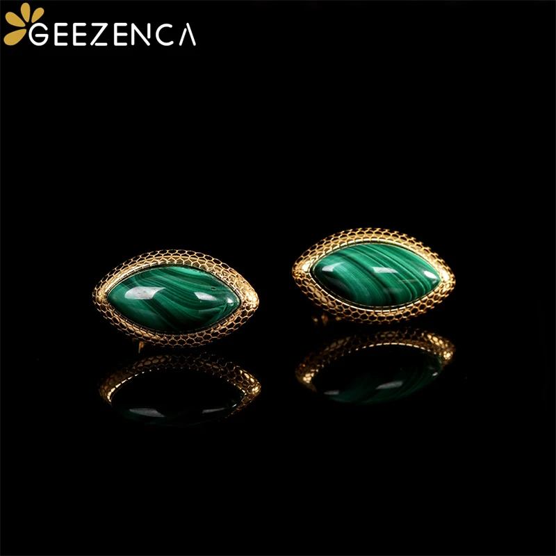 Imagem -02 - Geezenca-brincos Malaquita Natural para Mulheres Forma de Marquesa Pedra Verde Brinco Simples Joalheria Fina Prata 925 Novo 2023