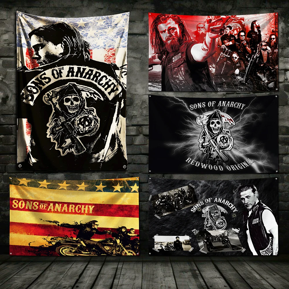 S-Sons of A-Anarchy Flag Polyester Digital Printing Banner for Garage Wall Art Out Door Decoration