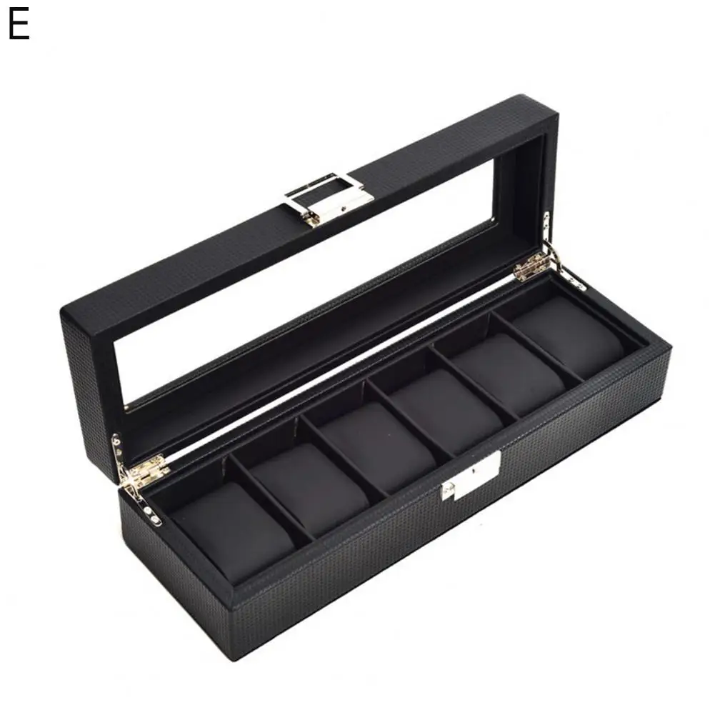 Men Watch Box Elegant Watch Organizer Box with Glass Lid Faux Leather Display Case for Men Women Removable Pillows Glass Lid