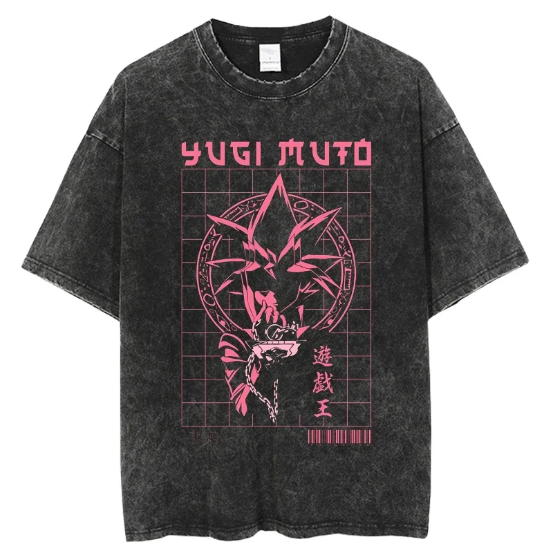 T-shirt Japanese Anime Yu Gi Oh Printing Streetwear Oversized Tshirt O-Neck Unisex Tops Tees Hot  Summer Vintage Washed