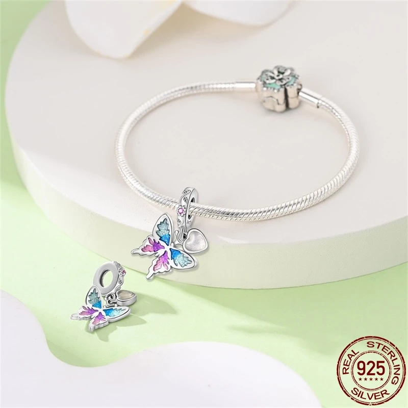 Original Genuine S925 Sterling Silver Butterfly Moonlight Beads Fit Pandora Bracelet DIY Charm For Women Jewelry Fashion Gift