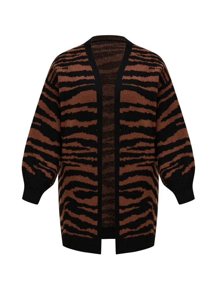 

ONELINK Suede Wool Black Brown Tiger Pattern Woolen Plus Size Women Open Cardigan Sweater Oversize Clothing Autumn Winter 2022