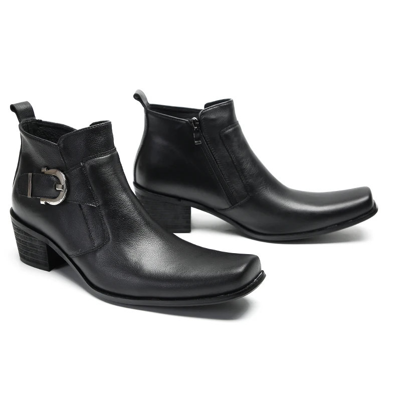 Botas estilo británico negro cuero Real Club fiesta hombre zapatos formales Botas de vestir de negocios punta cuadrada hombres botines de motocicleta