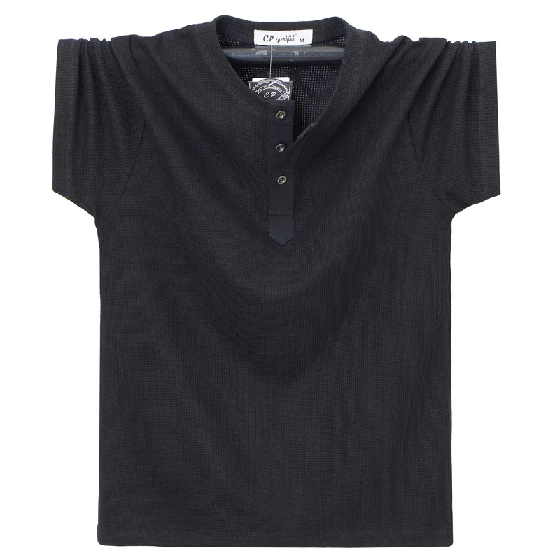 men's short-sleeved T-shirt New summer models Solid color casual stand collar cotton men's short-sleeved T-shirt Large size 7XL