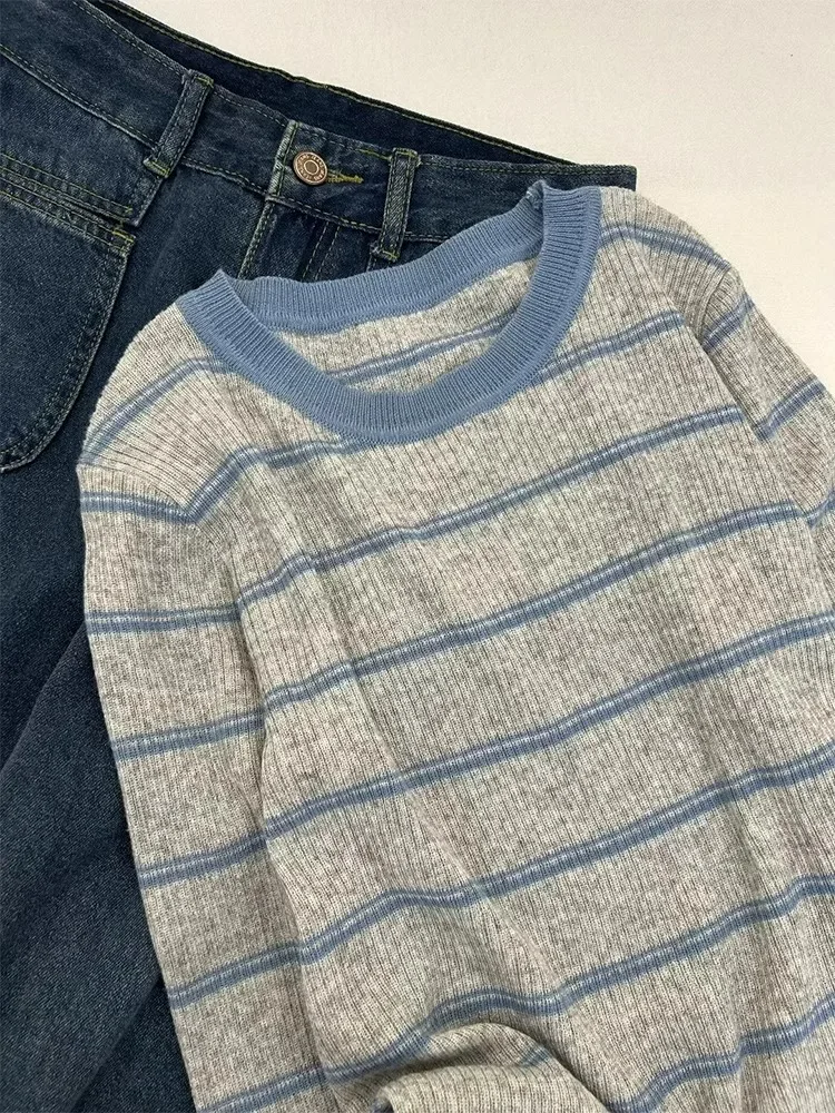 

Свитера Джемперы Пуловеры Женский топ с длинными рукавами в полоску Леопардовый ночной клуб Вечеринка Гала Многоцветный Элегантный модный перед осень