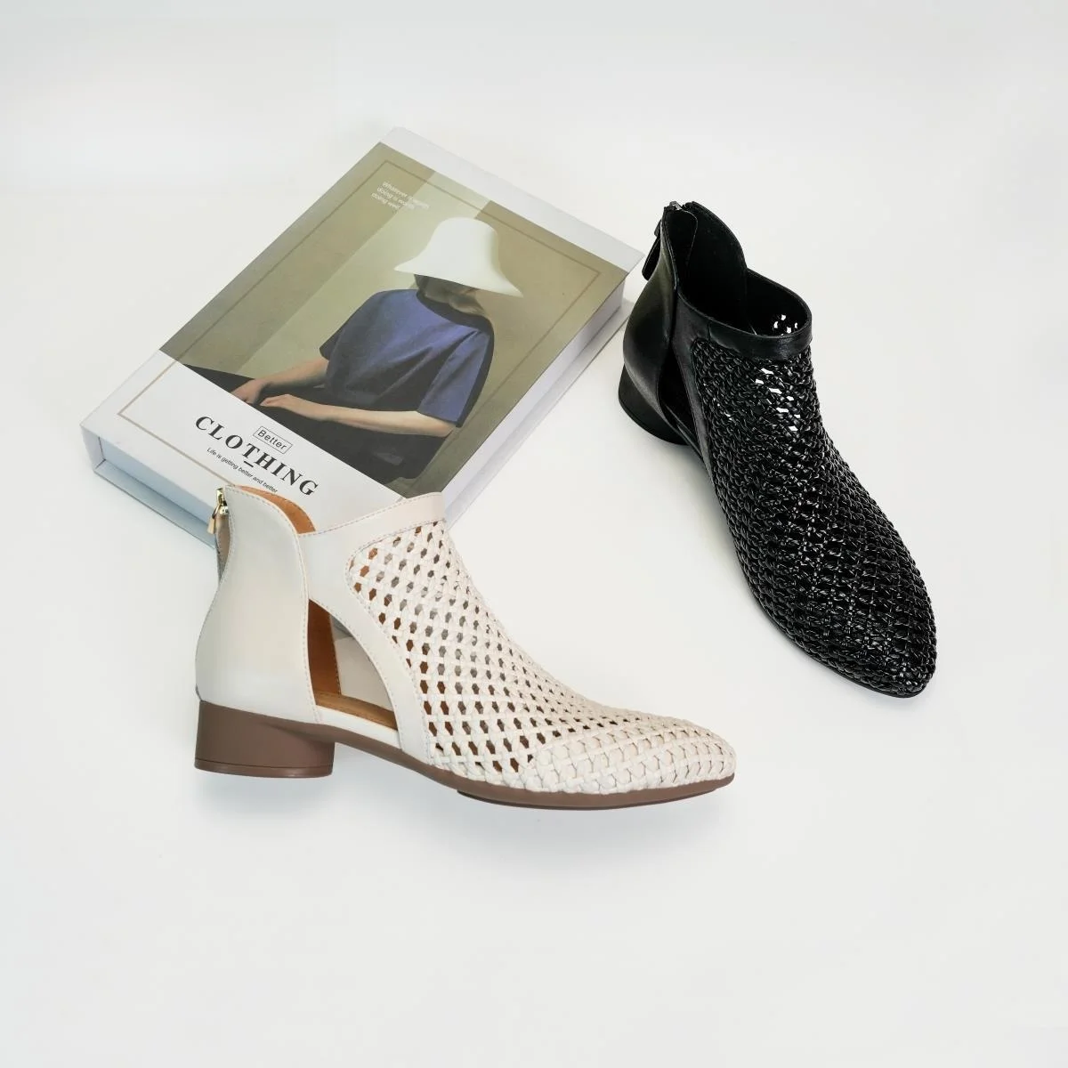 

Slimming 25cm Low Heel Roman Sandals Women's Summer Breathable Mesh Weave Short Boots Hollow out Outdoor Wear Synthetic Leather